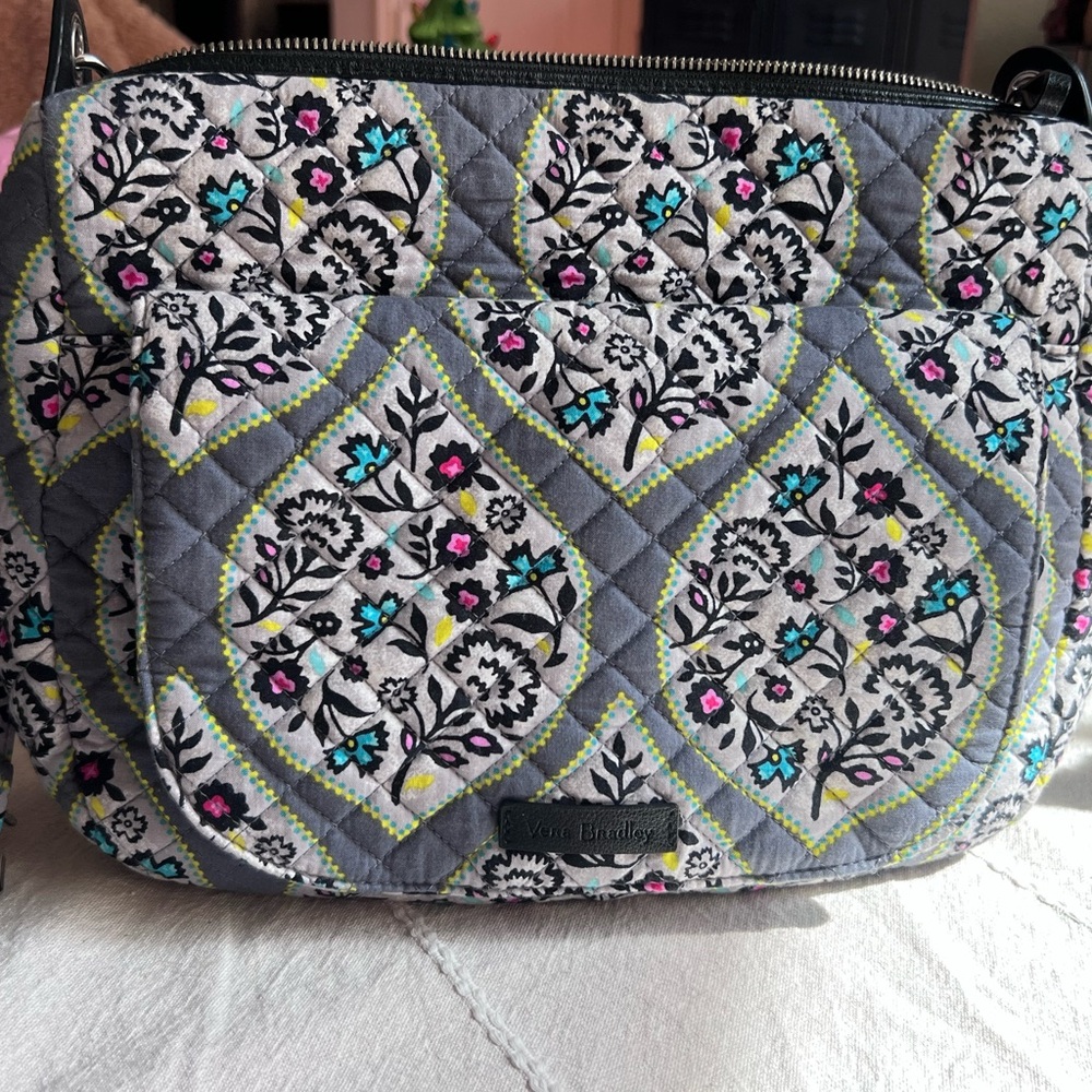 Vera Bradley Gray and Pink Shoulder Bag with Quilted Floral Design